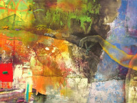 Mario Gómez, Casa abajo, óleo sobre tela, 120 x 350 cm., 2023